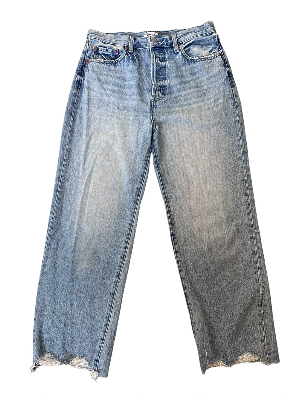 Pistola Cassie Cropped Raw Hem Distressed Hem Straight Leg Jeans Sz 28